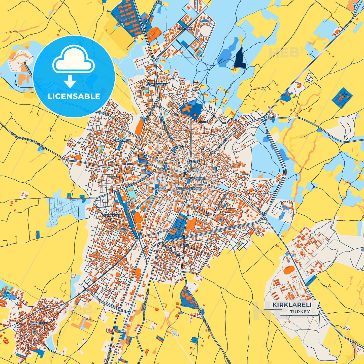 Canvas Print Template of Kırklareli Street Map