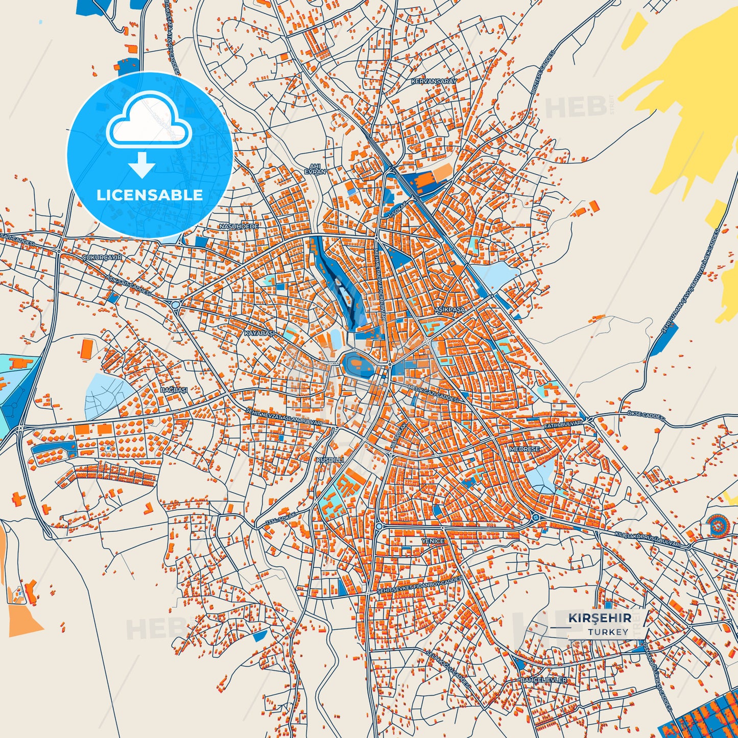 Canvas Print Template of Kırşehir Street Map