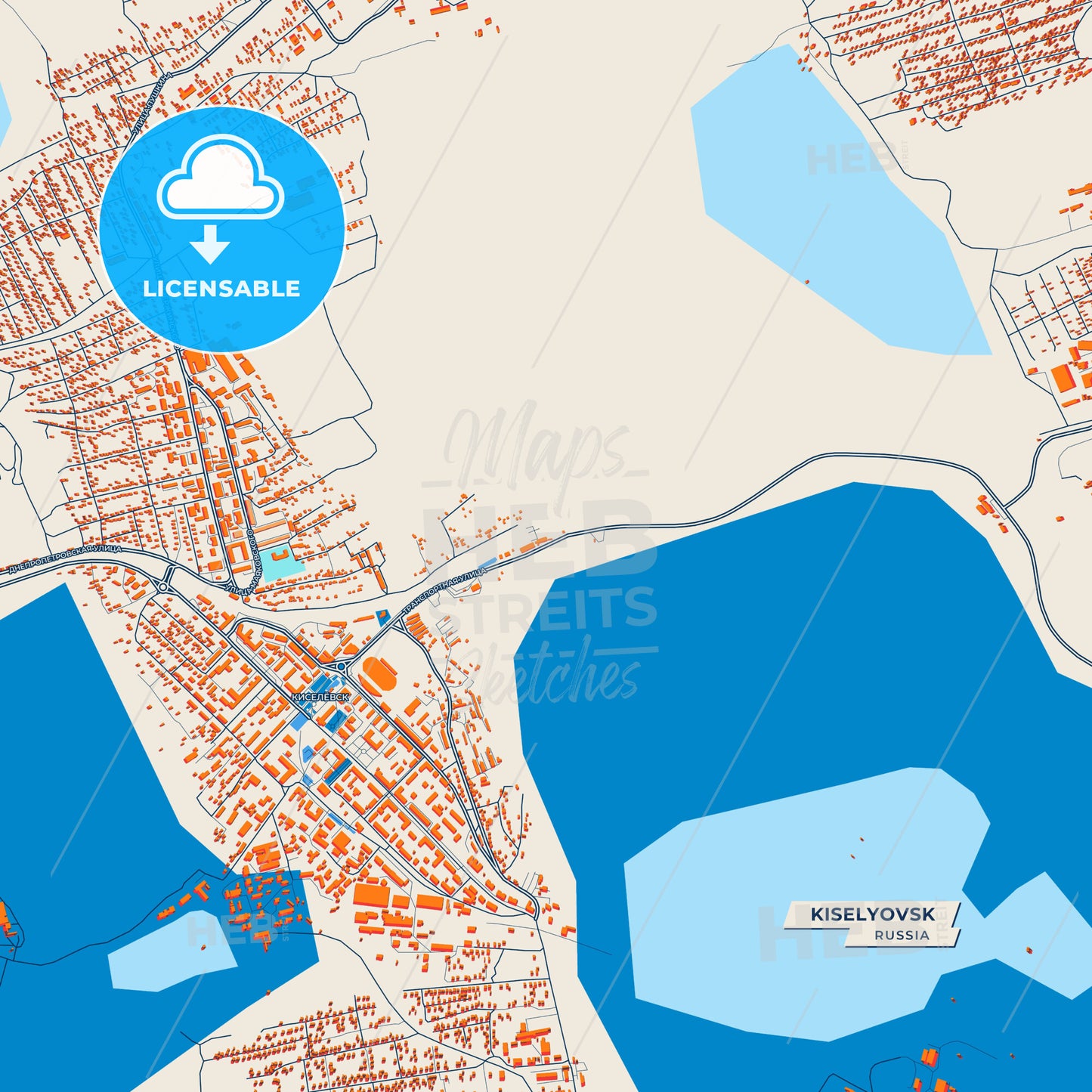 Canvas Print Template of Kiselyovsk Street Map