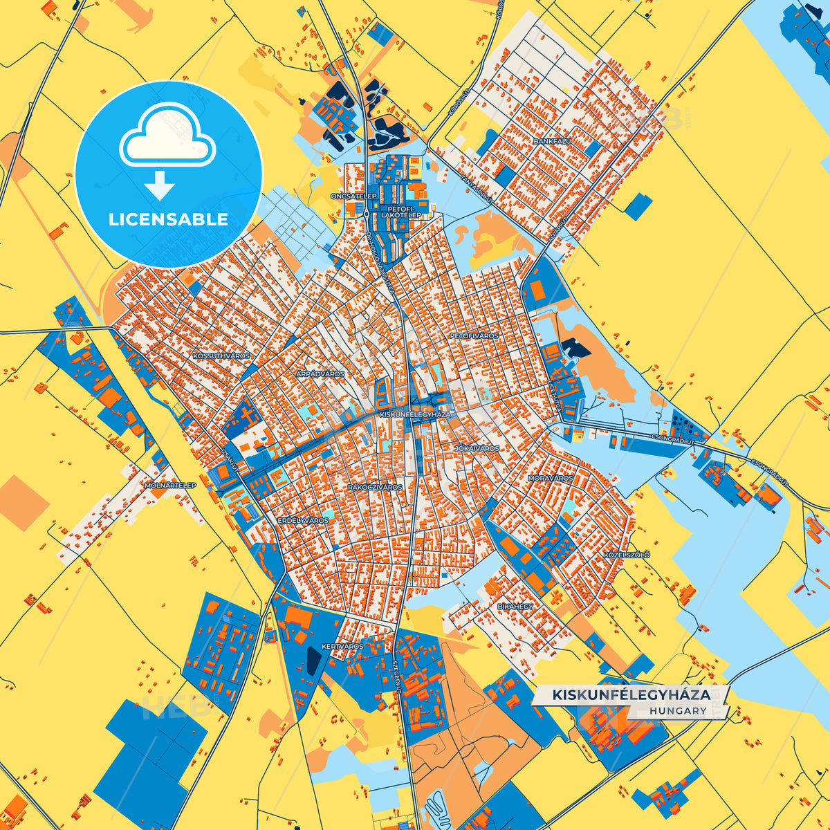 Canvas Print Template of Kiskunfélegyháza Street Map
