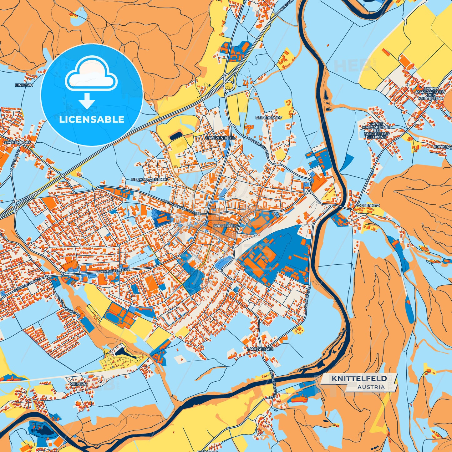 Canvas Print Template of Knittelfeld Street Map