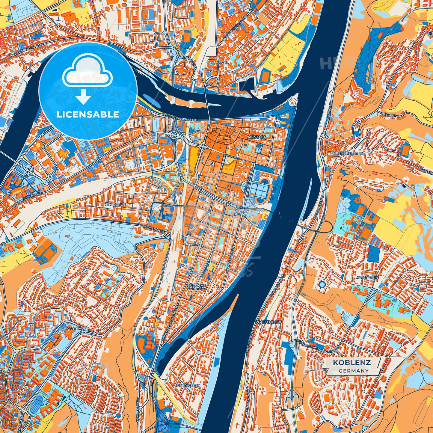 Canvas Print Template of Koblenz Street Map