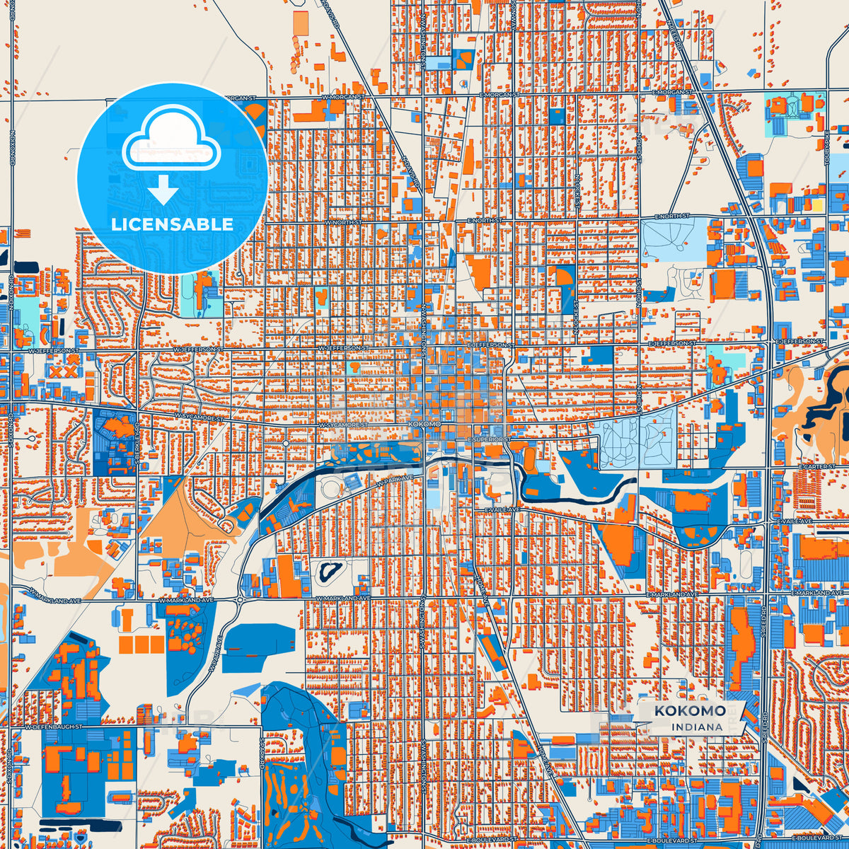 Canvas Print Template of Kokomo Street Map