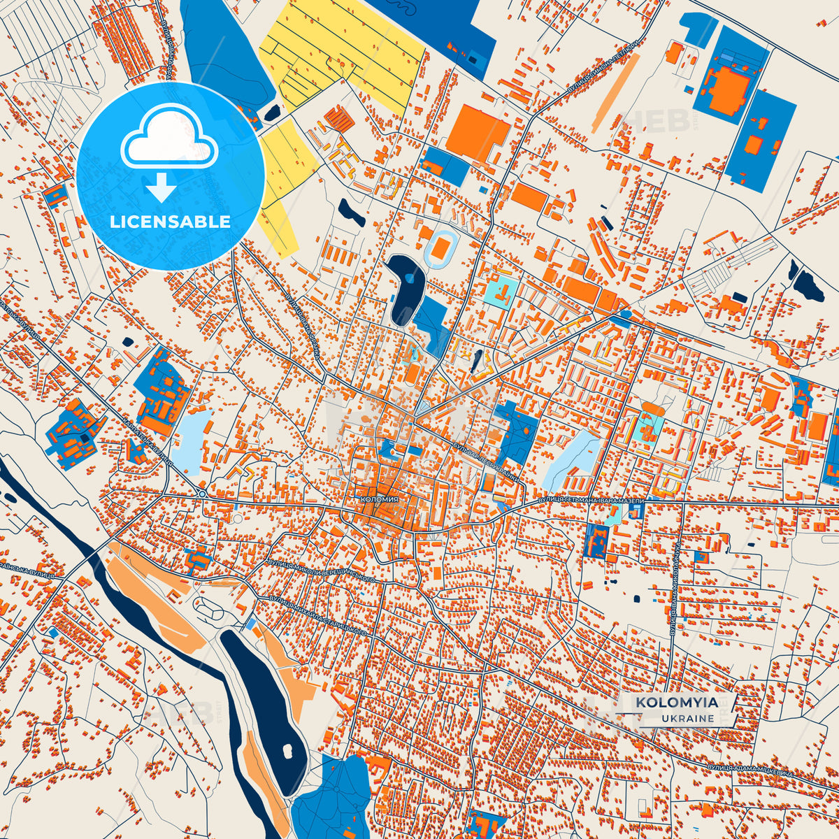 Canvas Print Template of Kolomyia Street Map