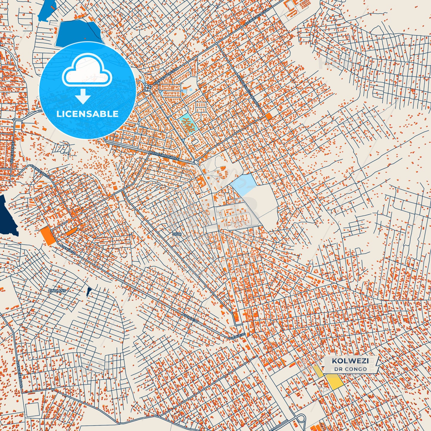 Canvas Print Template of Kolwezi Street Map