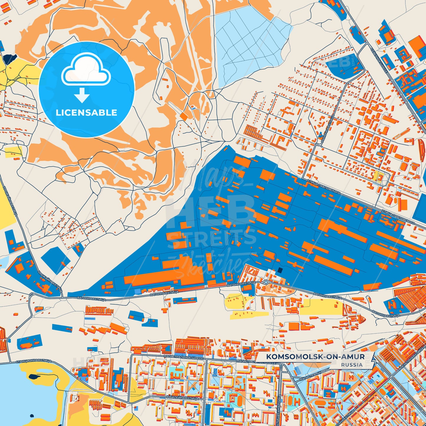 Canvas Print Template of Komsomolsk-on-Amur Street Map