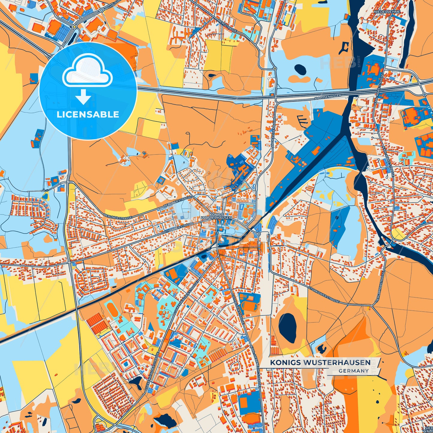 Canvas Print Template of Konigs Wusterhausen Street Map