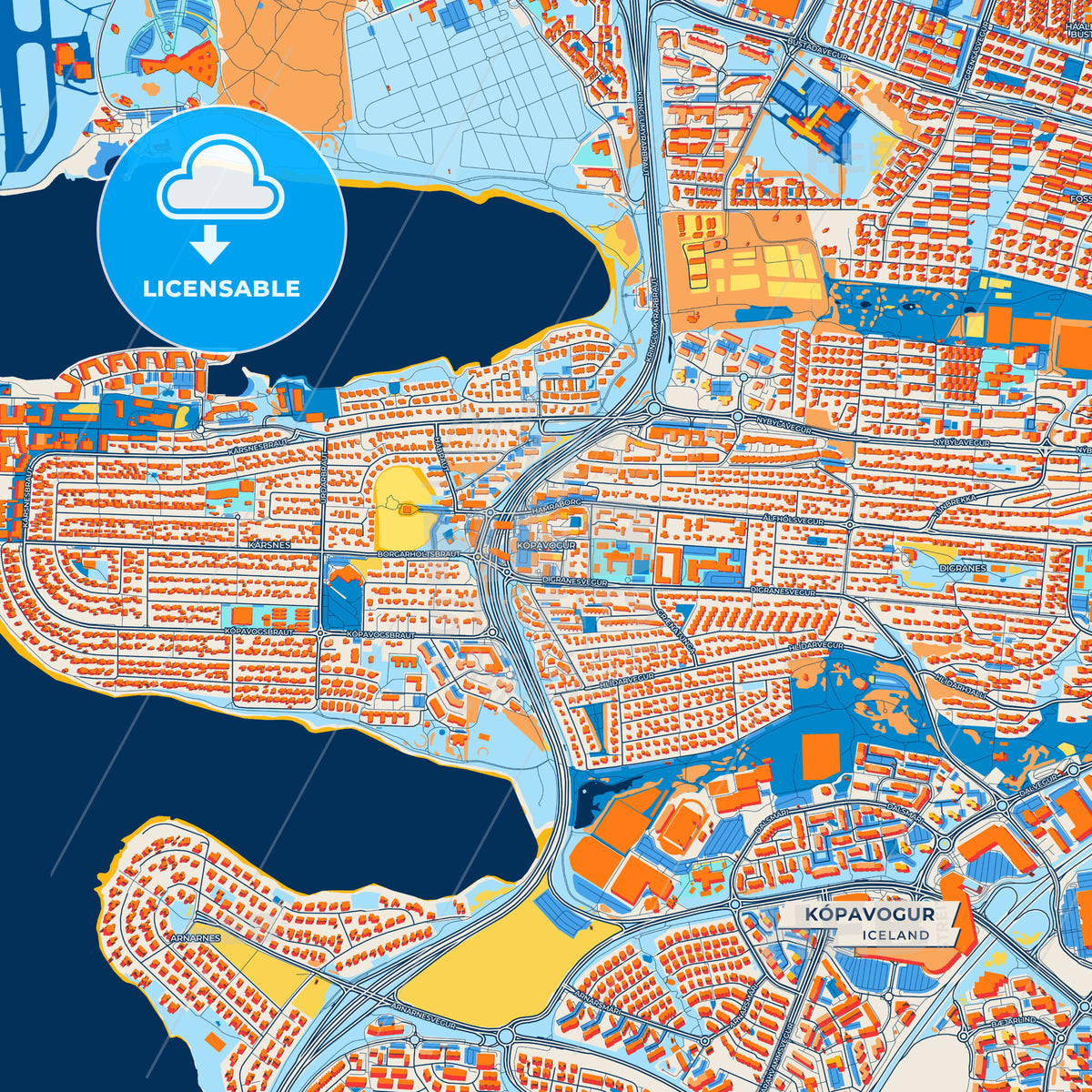 Canvas Print Template of Kópavogur Street Map