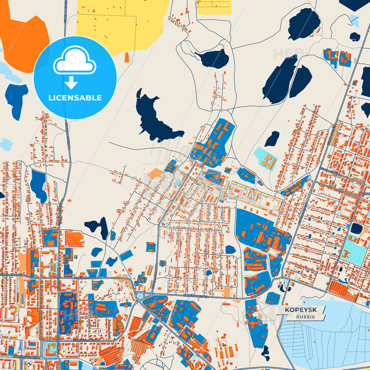 Canvas Print Template of Kopeysk Street Map
