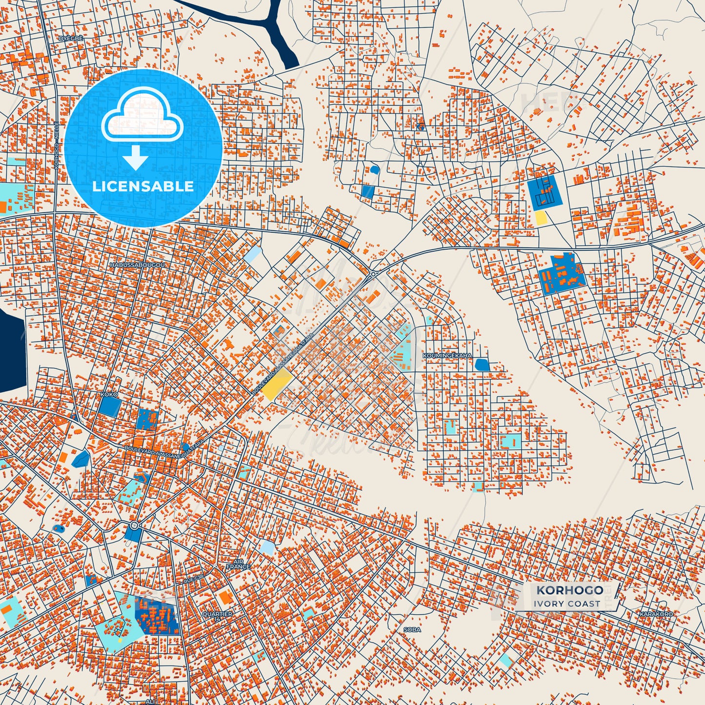 Canvas Print Template of Korhogo Street Map