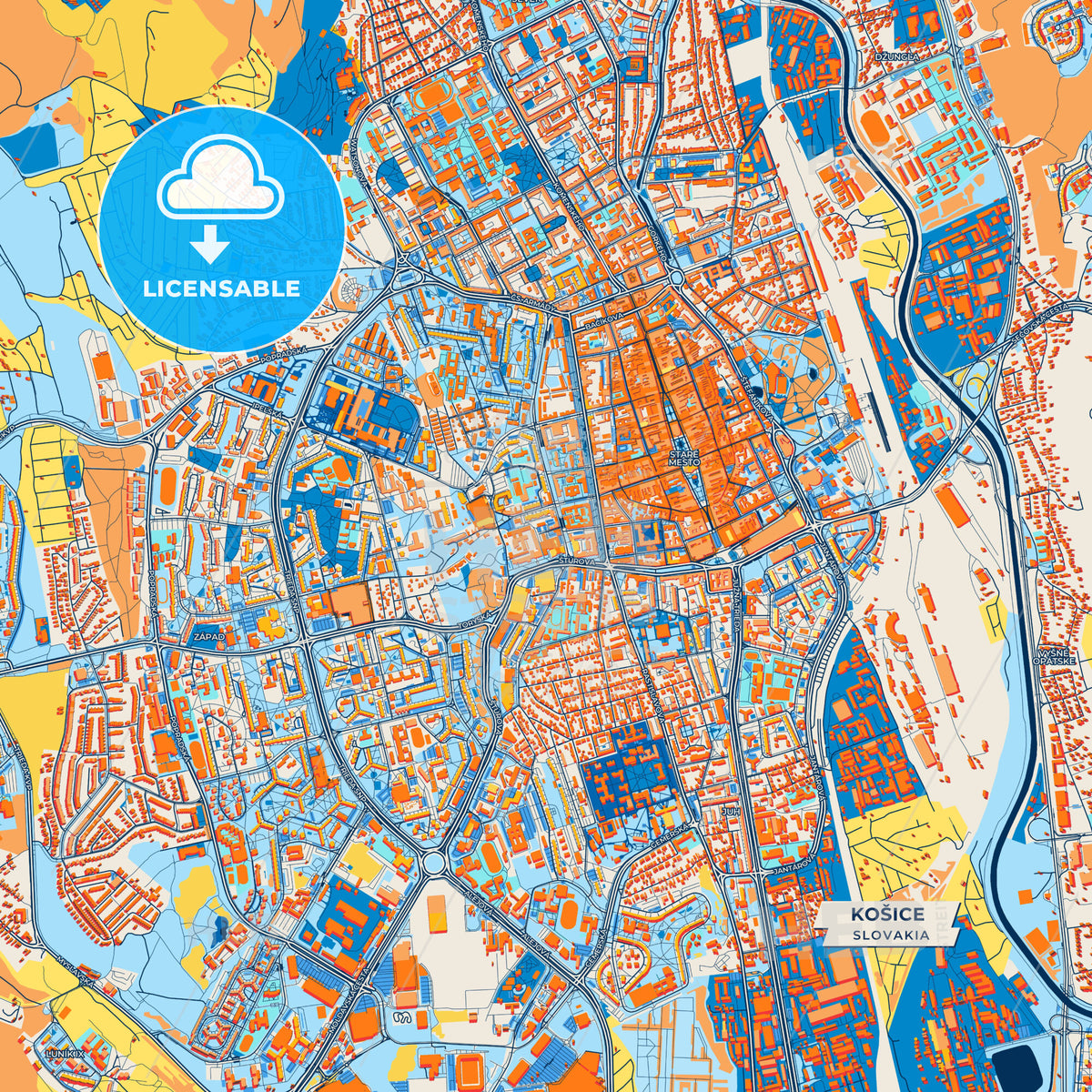 Canvas Print Template of Košice Street Map