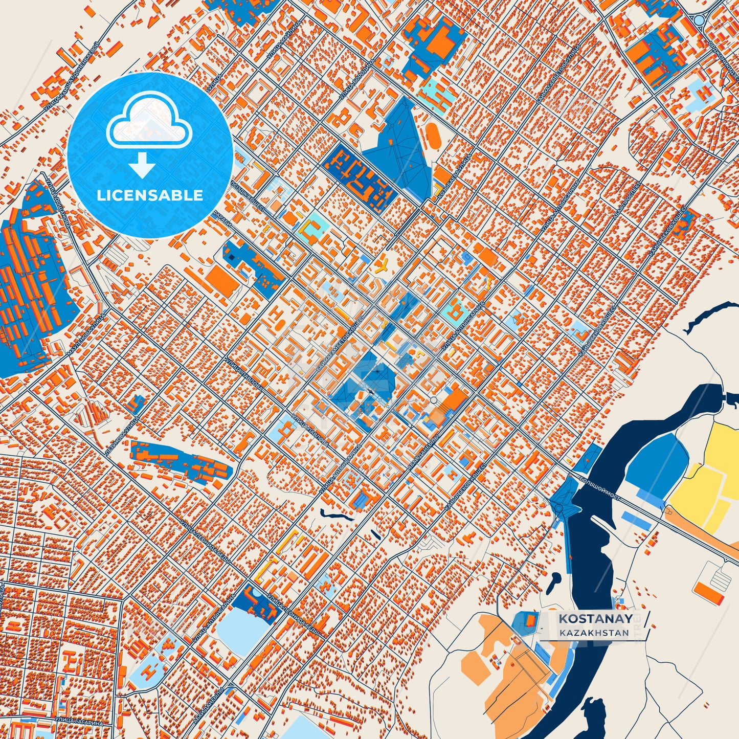 Canvas Print Template of Kostanay Street Map