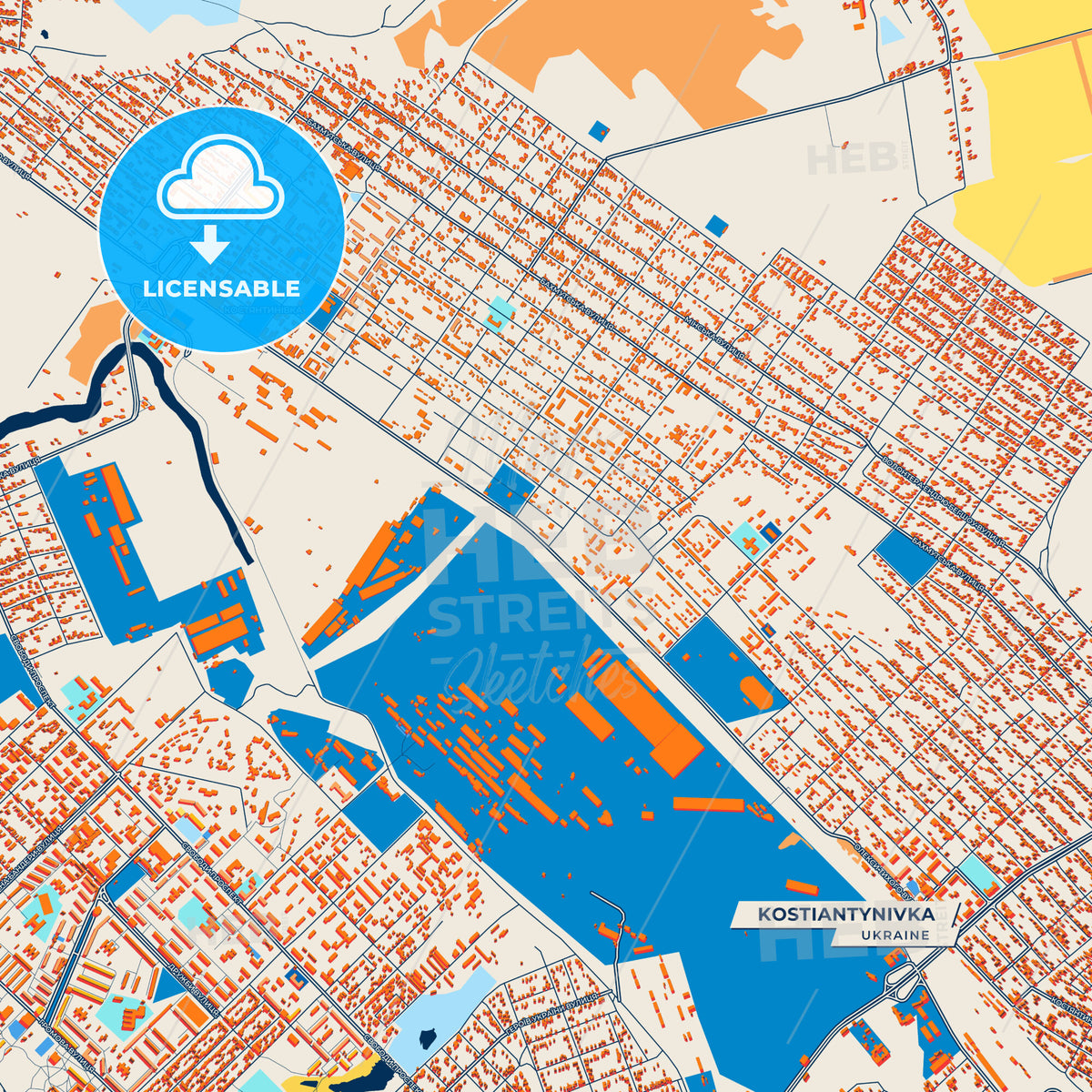 Canvas Print Template of Kostiantynivka Street Map