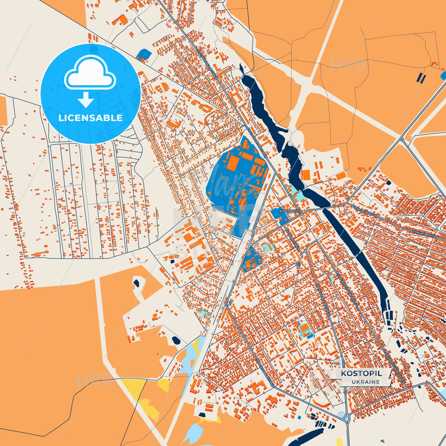 Canvas Print Template of Kostopil Street Map