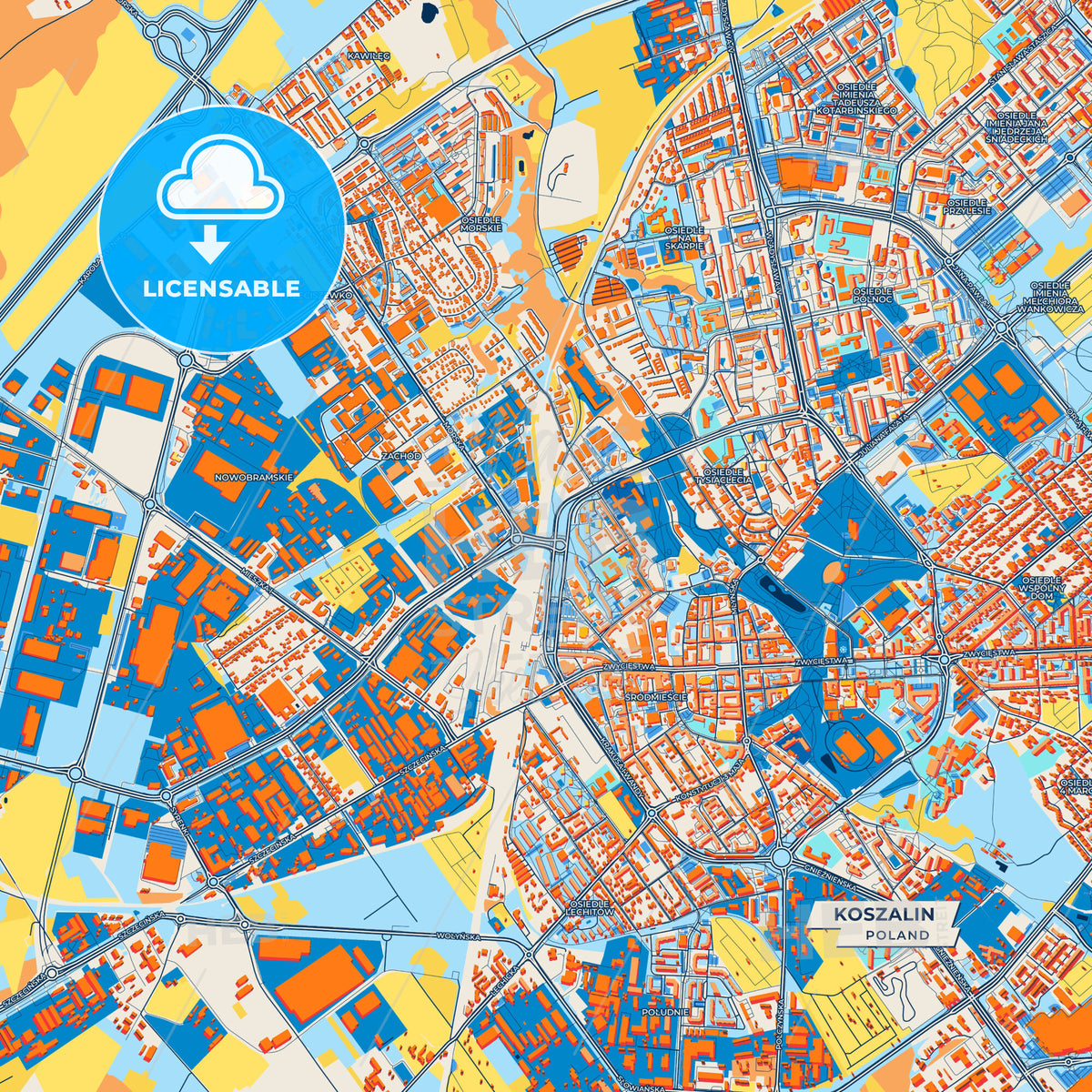 Canvas Print Template of Koszalin Street Map