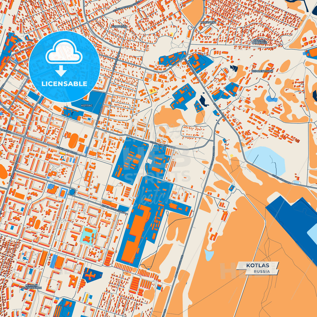 Canvas Print Template of Kotlas Street Map