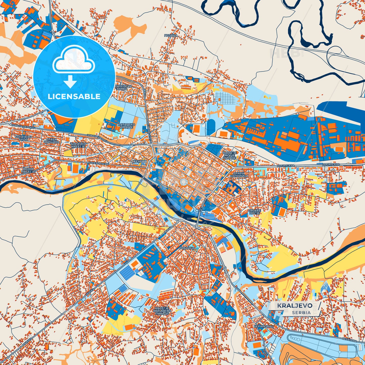 Canvas Print Template of Kraljevo Street Map