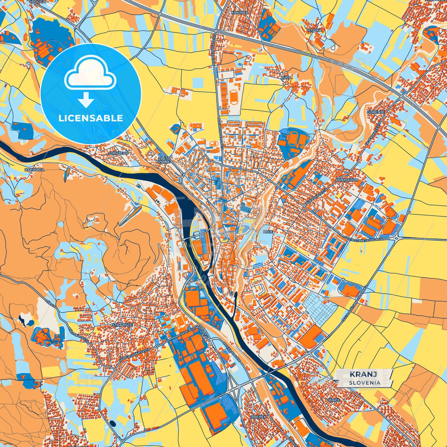 Canvas Print Template of Kranj Street Map
