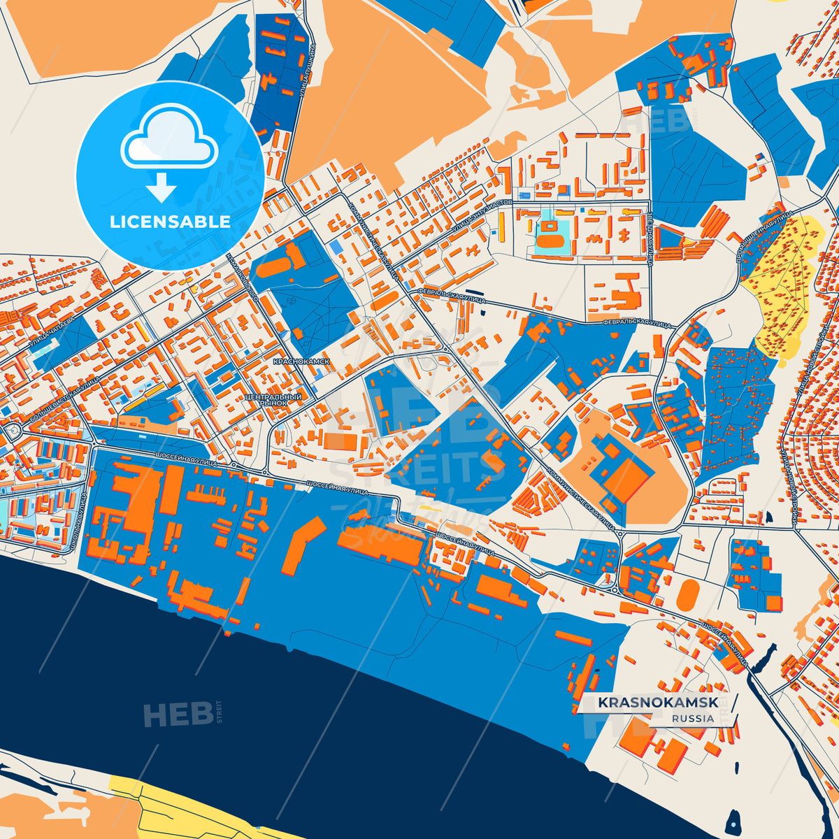 Canvas Print Template of Krasnokamsk Street Map