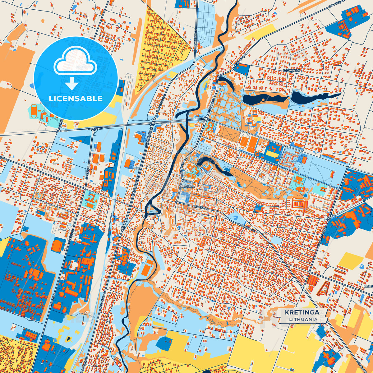 Canvas Print Template of Kretinga Street Map