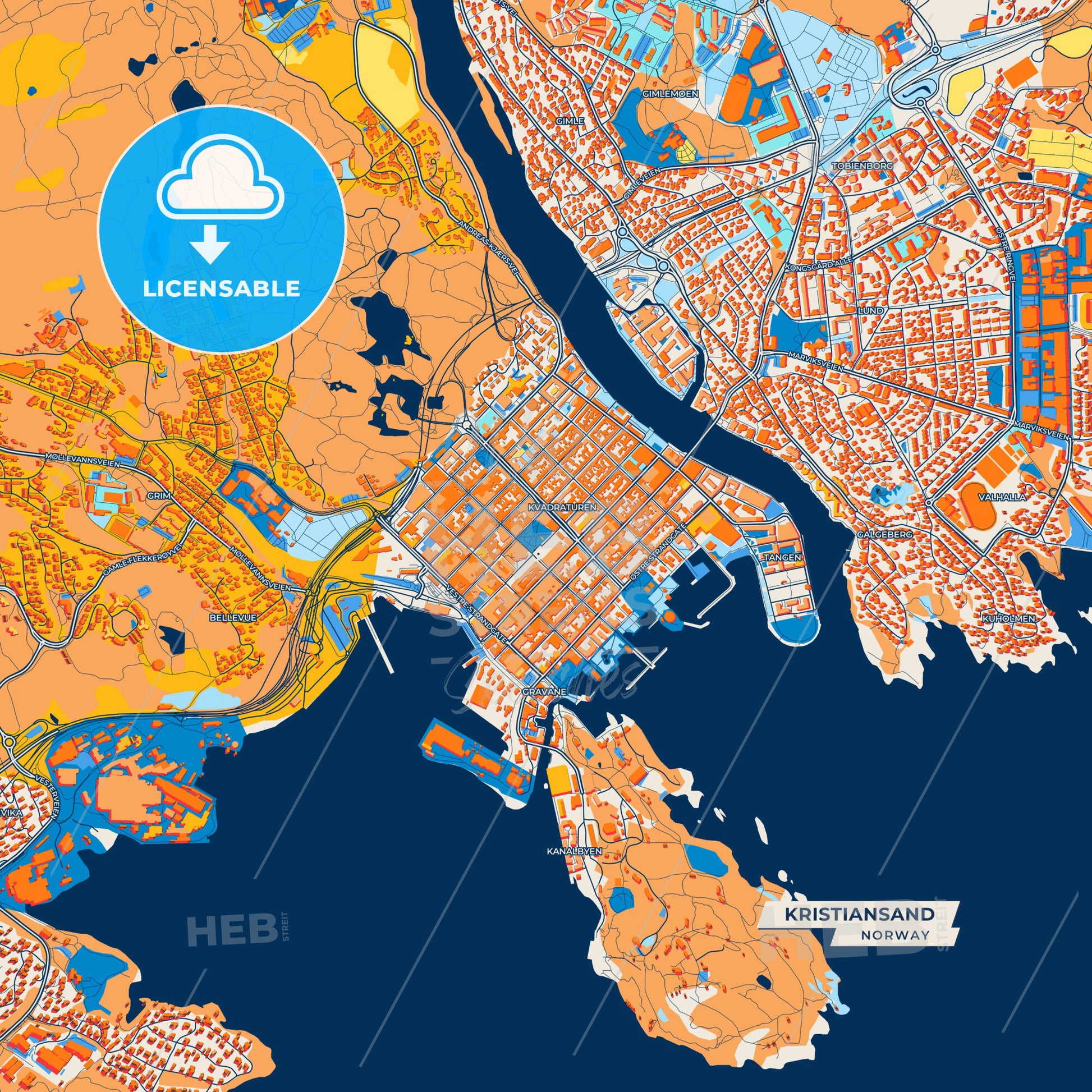 Canvas Print Template of Kristiansand Street Map