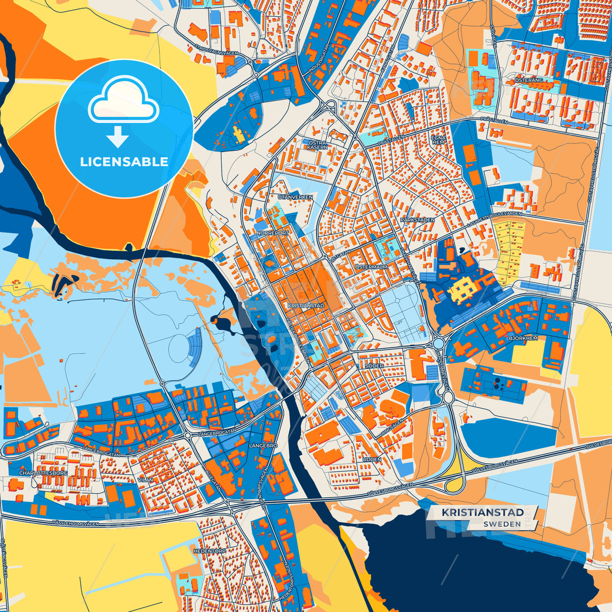 Canvas Print Template of Kristianstad Street Map