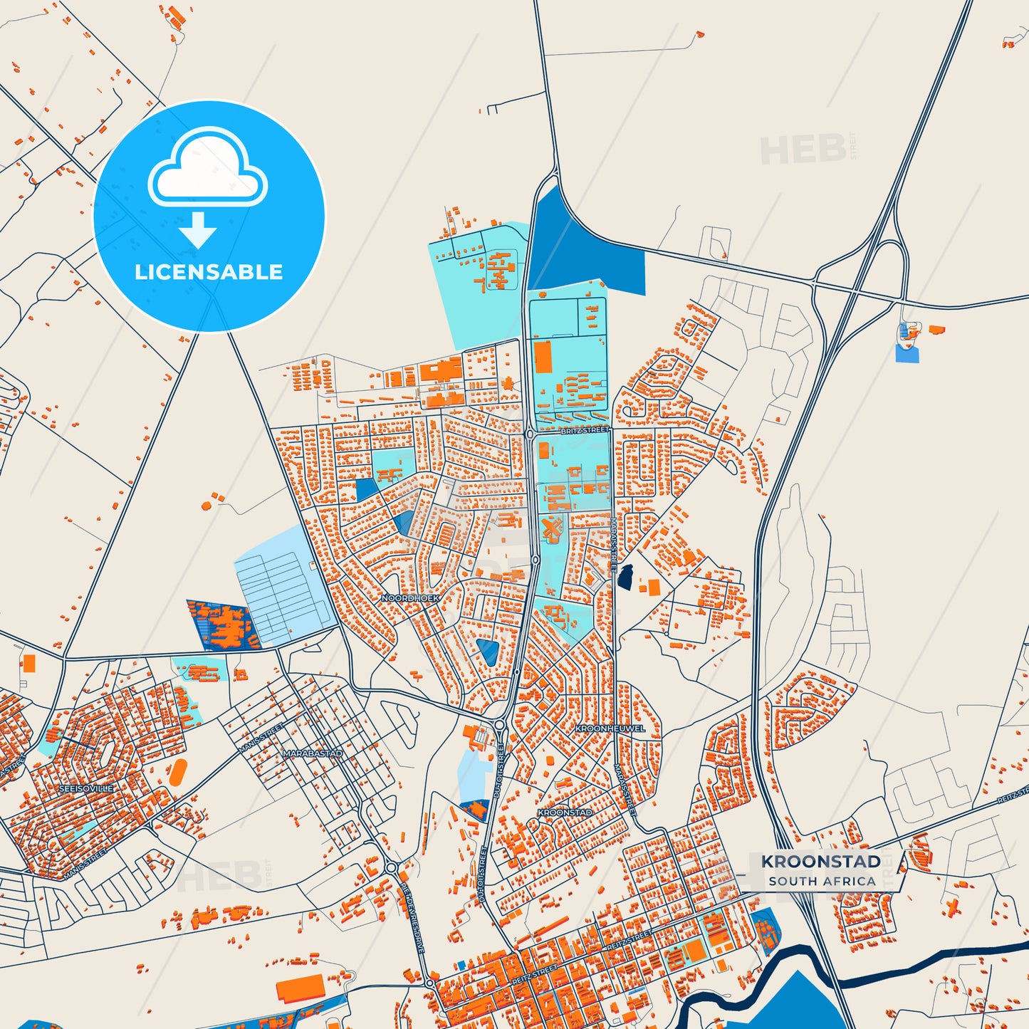 Canvas Print Template of Kroonstad Street Map