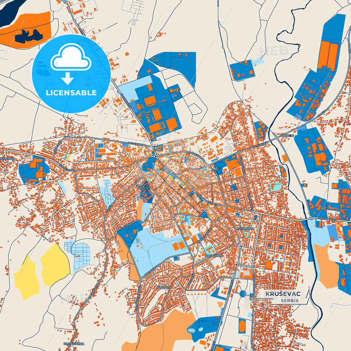 Canvas Print Template of Kruševac Street Map