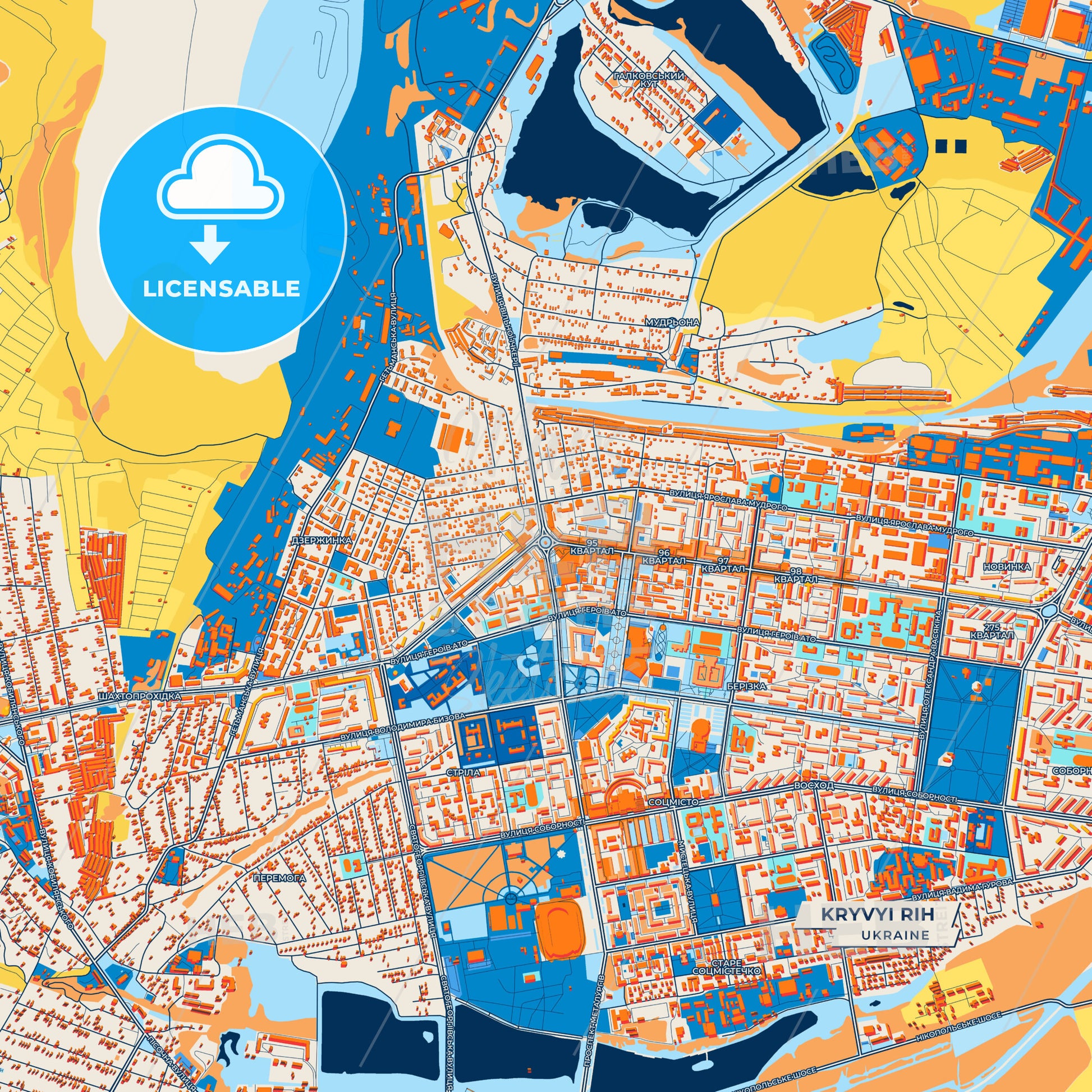 Canvas Print Template of Kryvyi Rih Street Map