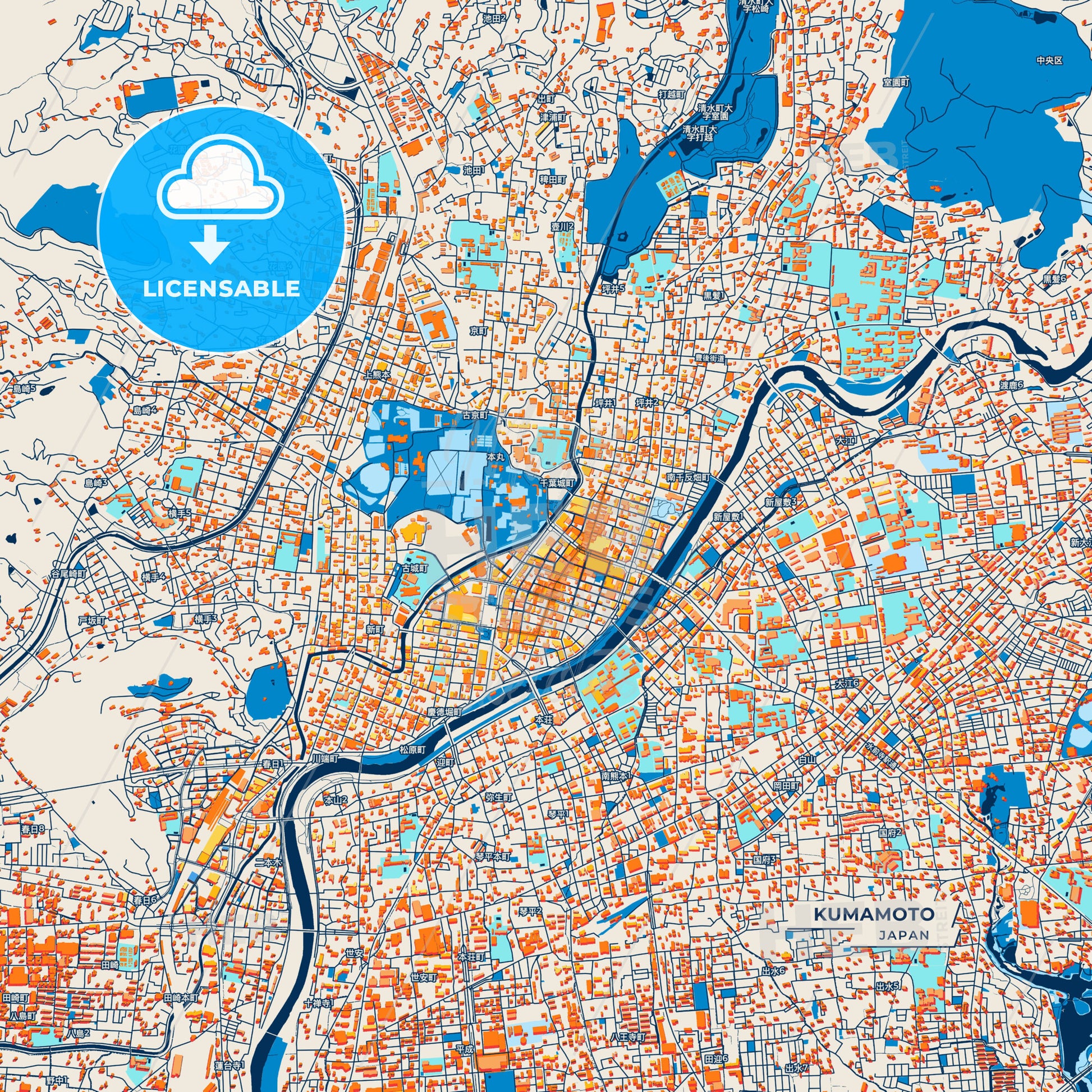Canvas Print Template of Kumamoto Street Map