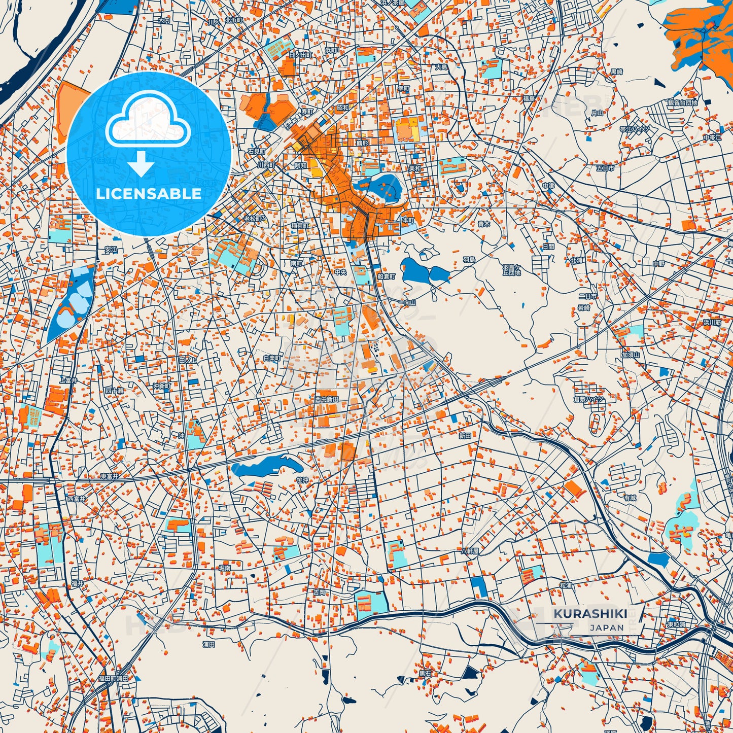 Canvas Print Template of Kurashiki Street Map