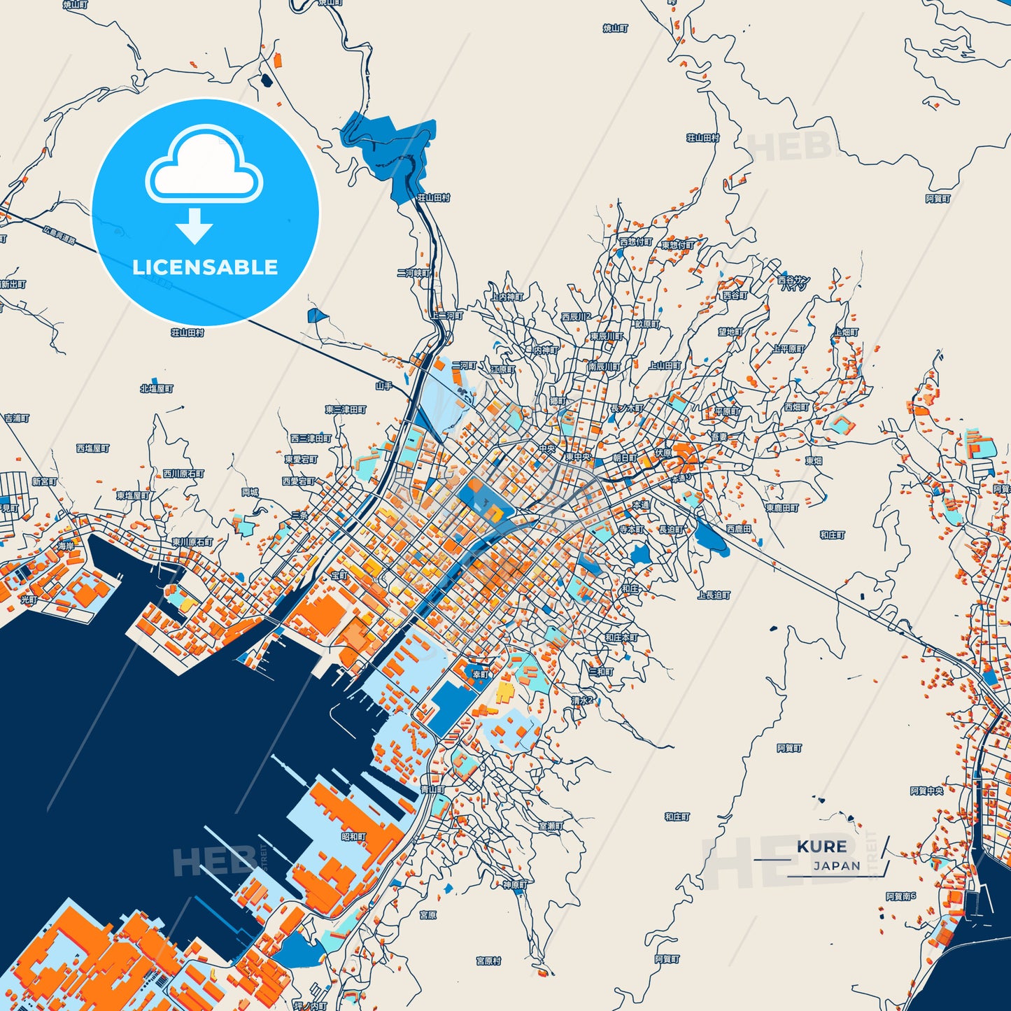 Canvas Print Template of Kure Street Map