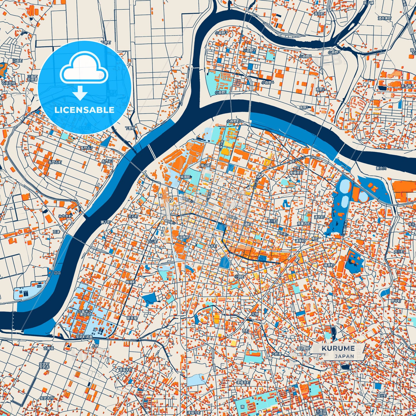 Canvas Print Template of Kurume Street Map
