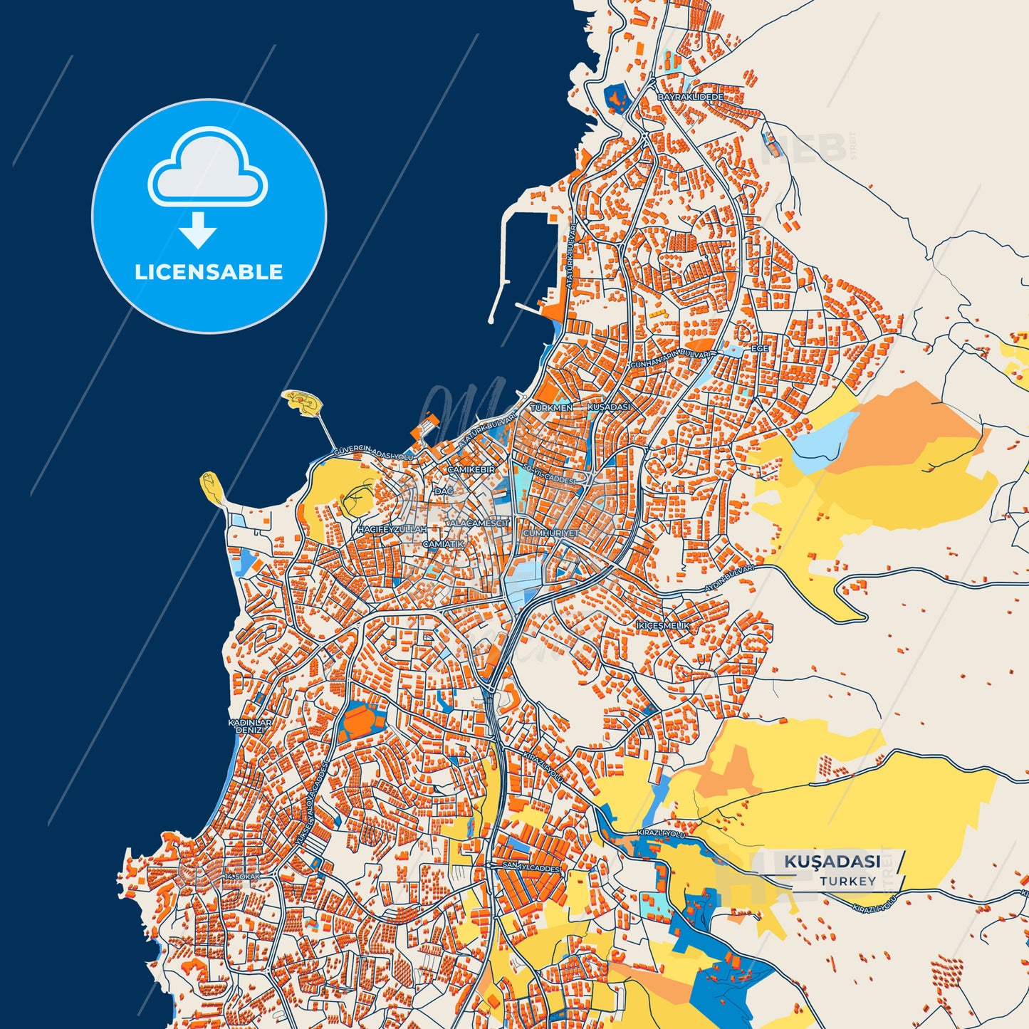Canvas Print Template of Kuşadası Street Map