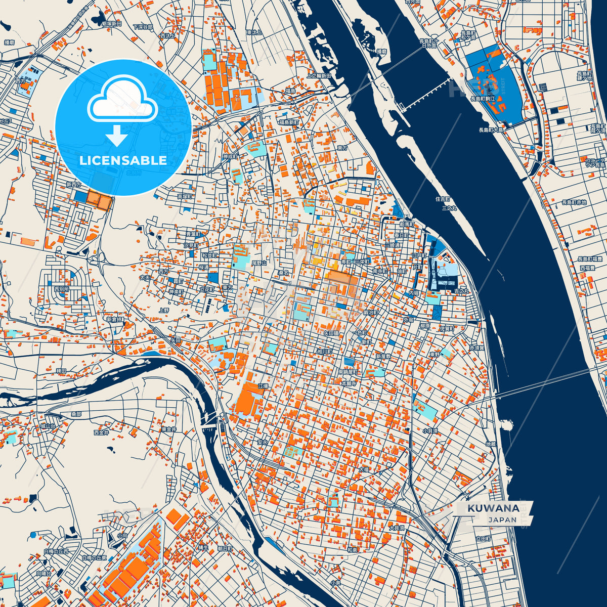 Canvas Print Template of Kuwana Street Map