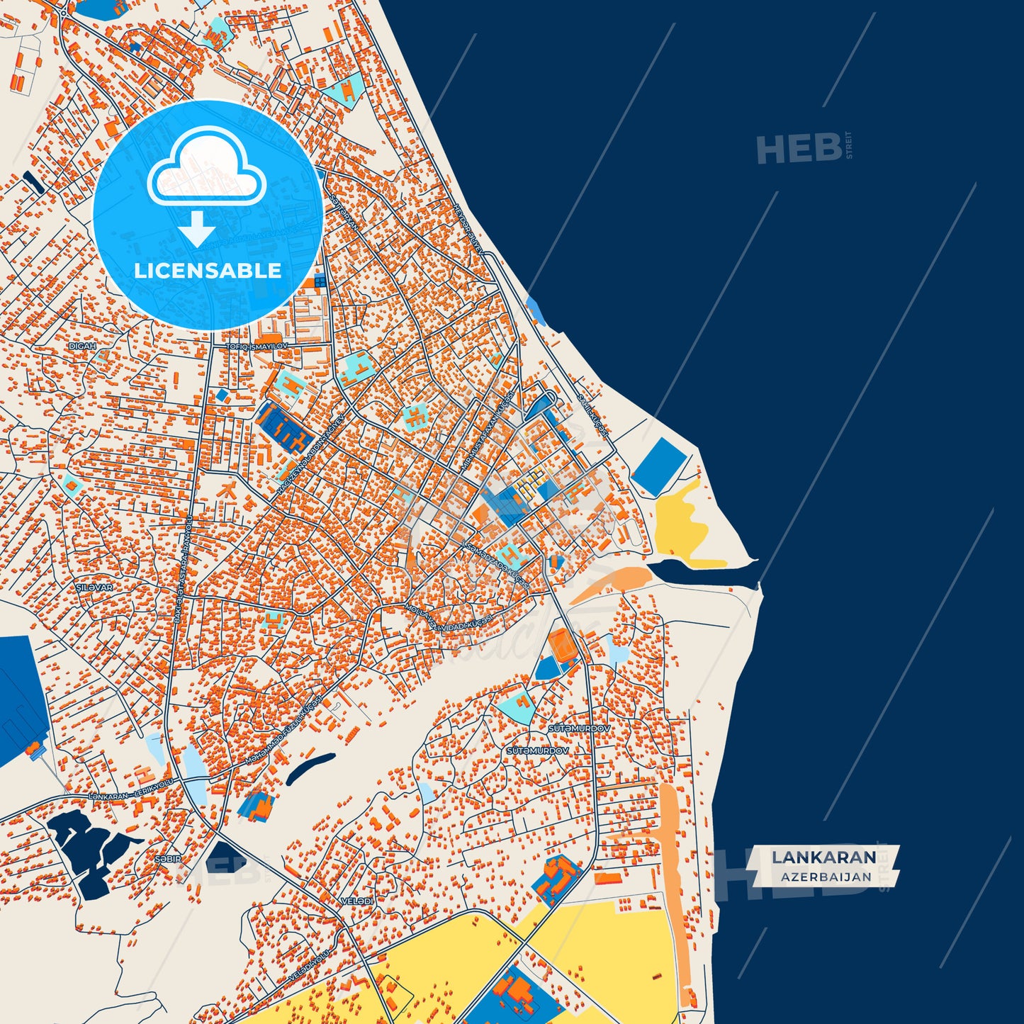 Canvas Print Template of Lankaran Street Map