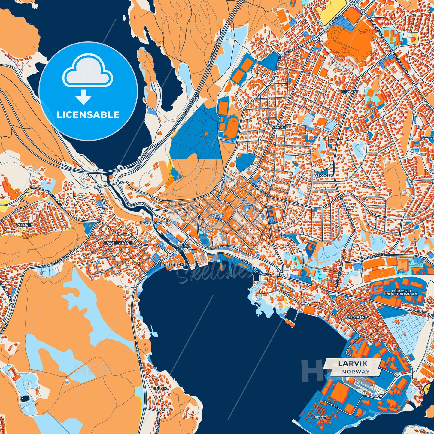 Canvas Print Template of Larvik Street Map