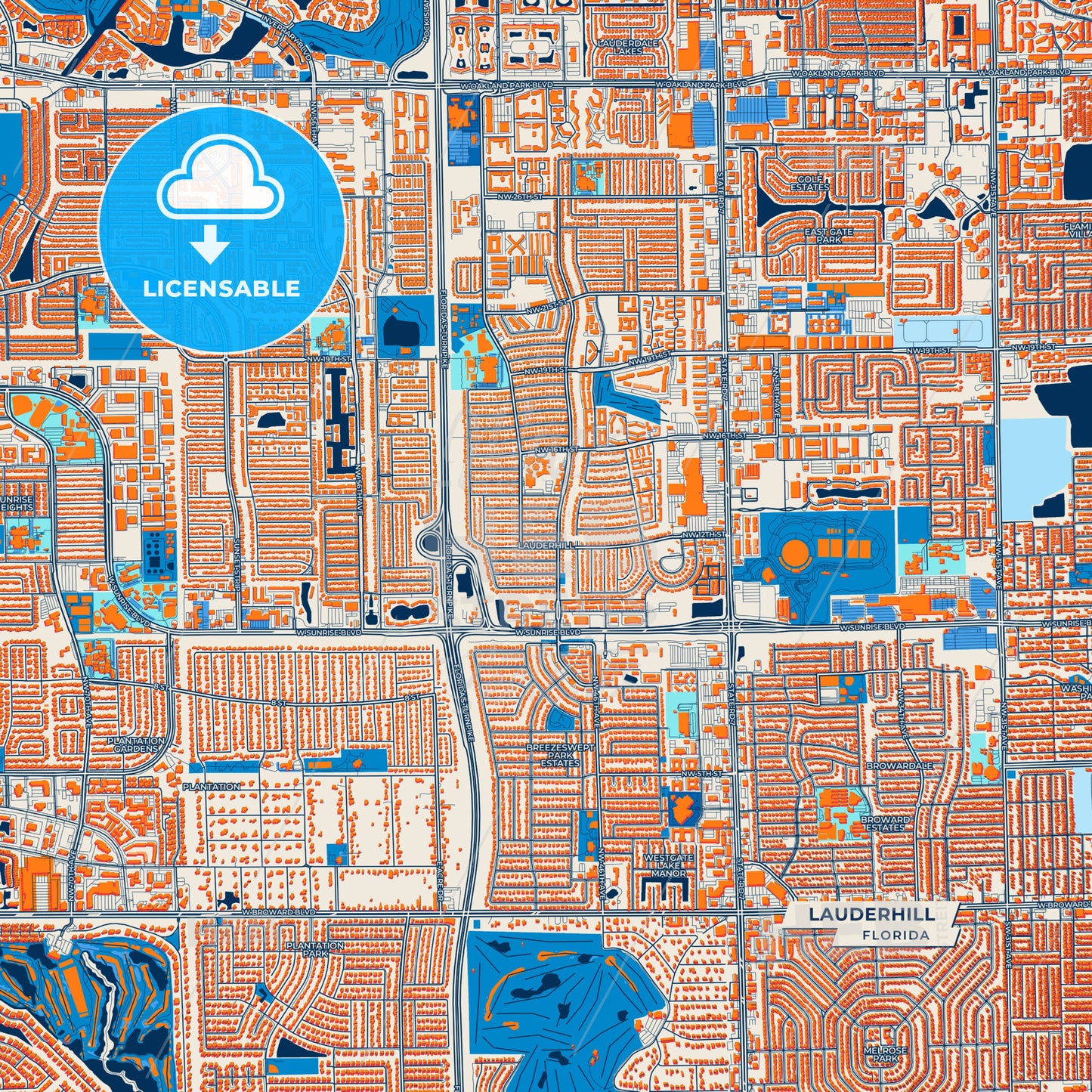 Canvas Print Template of Lauderhill Street Map