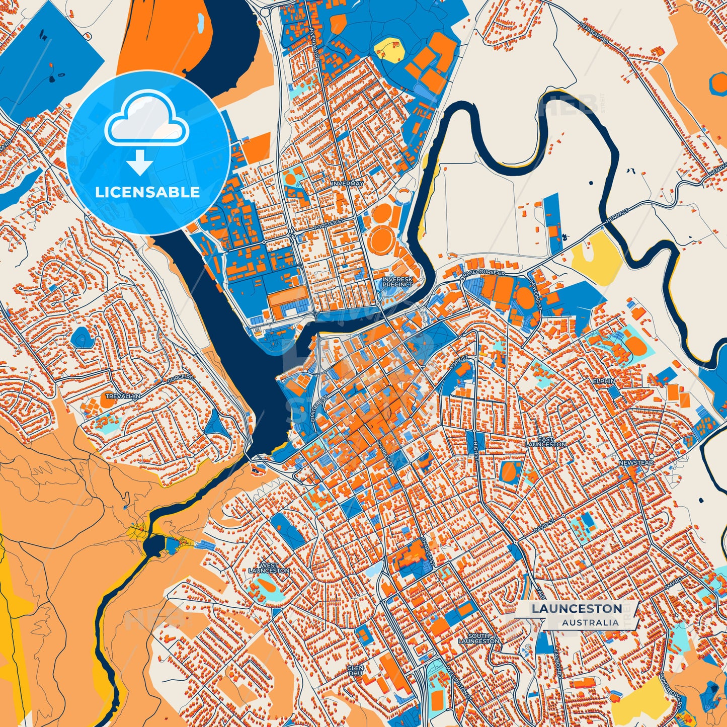 Canvas Print Template of Launceston Street Map
