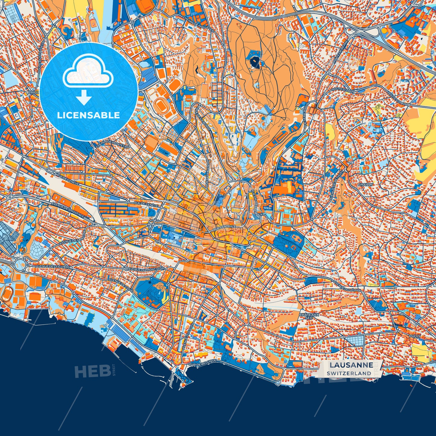 Canvas Print Template of Lausanne Street Map