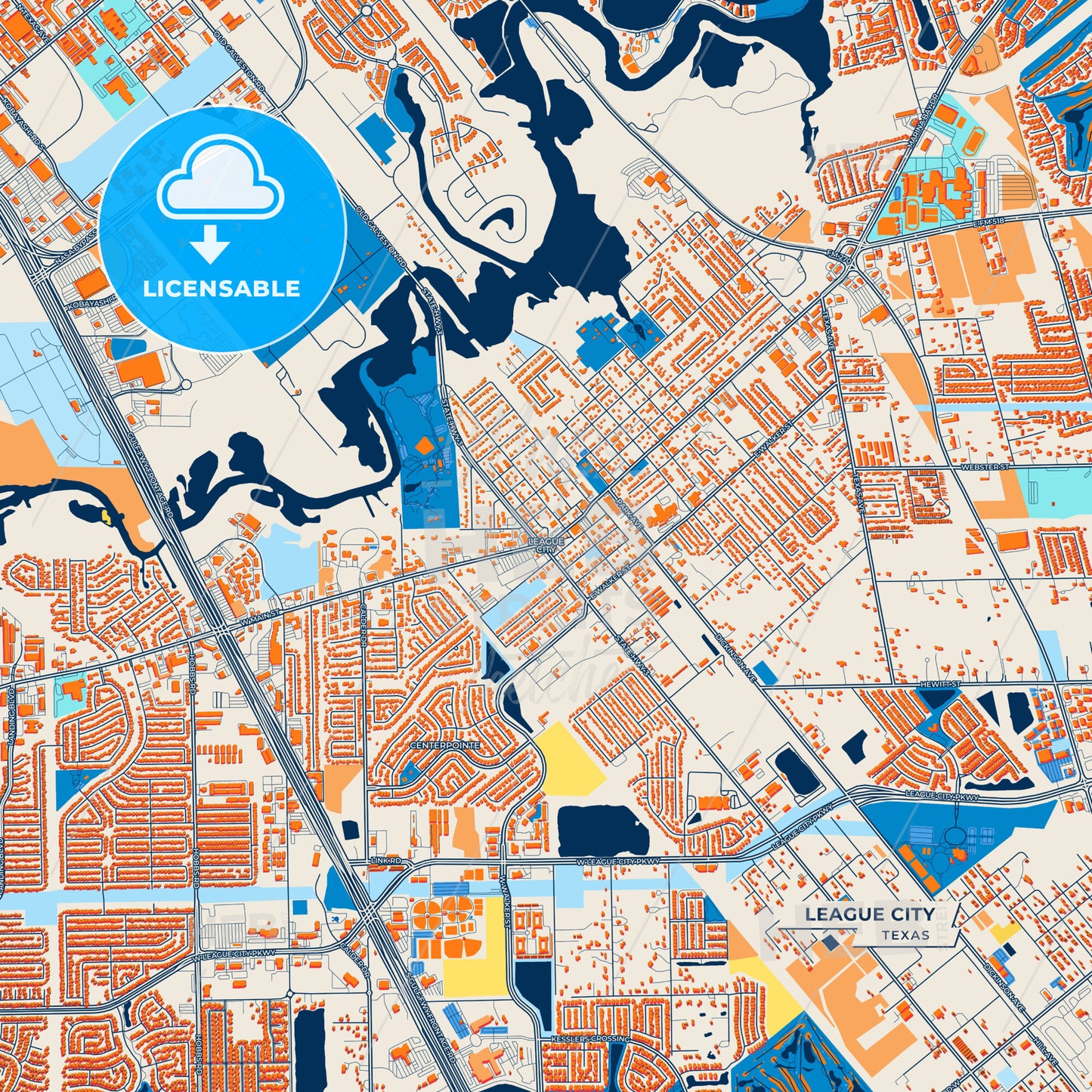 Canvas Print Template of League City Street Map