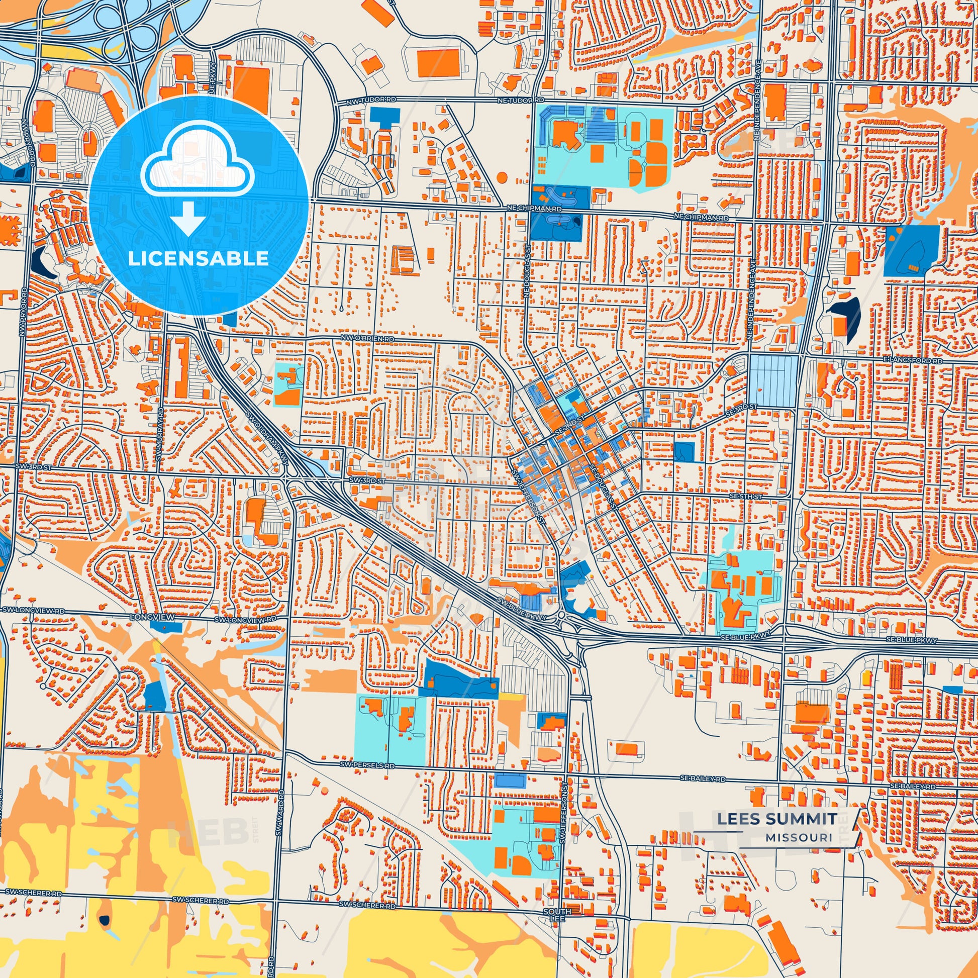 Canvas Print Template of Lees Summit Street Map