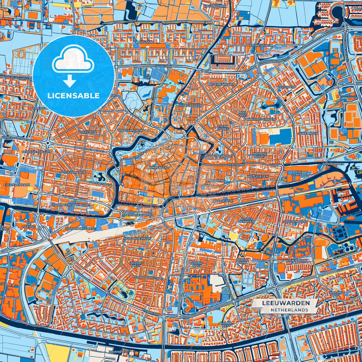 Canvas Print Template of Leeuwarden Street Map