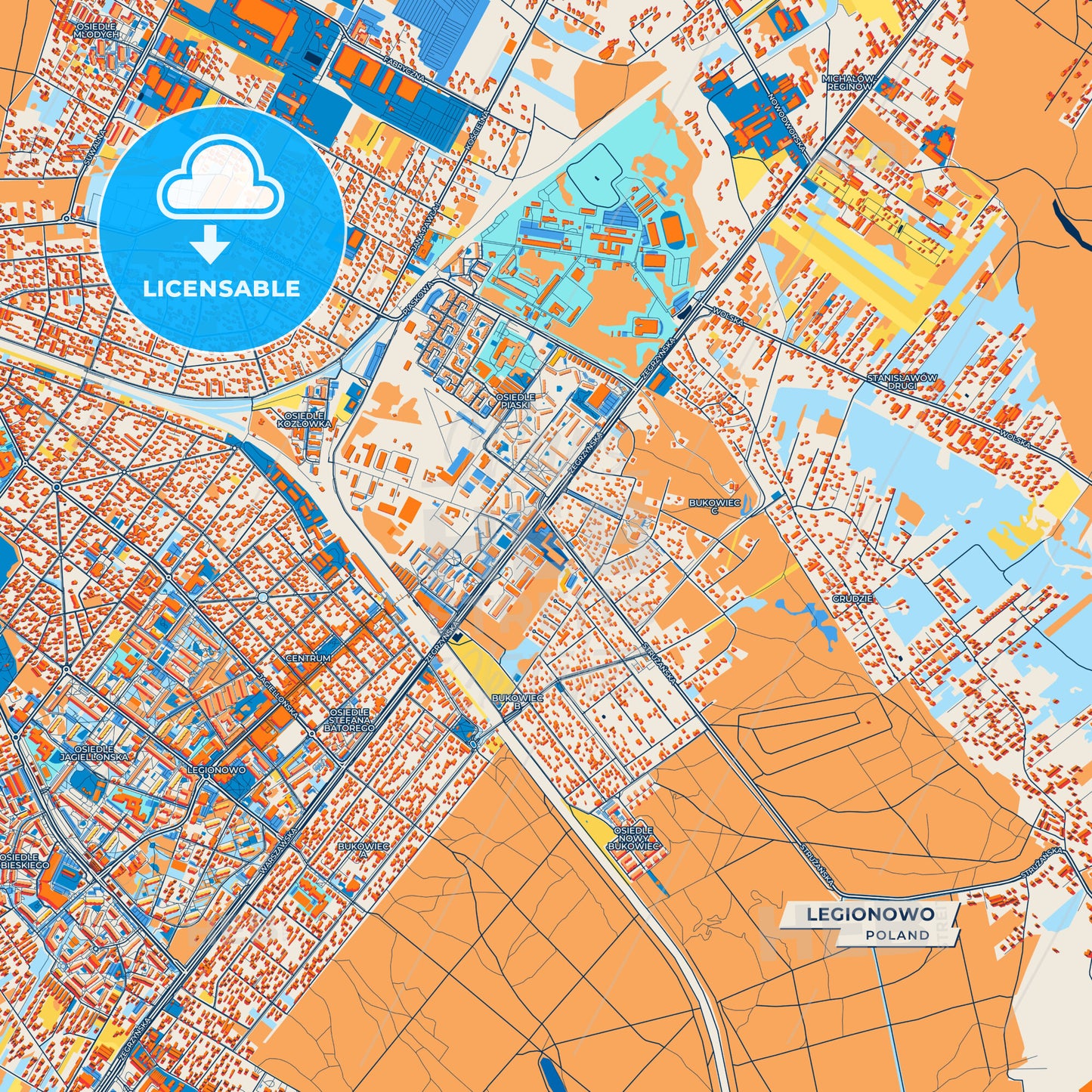 Canvas Print Template of Legionowo Street Map