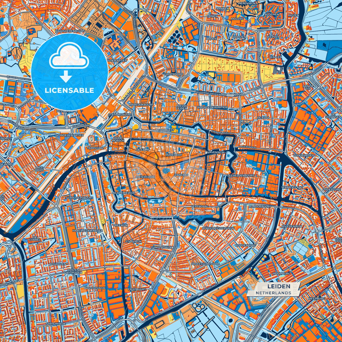 Canvas Print Template of Leiden Street Map
