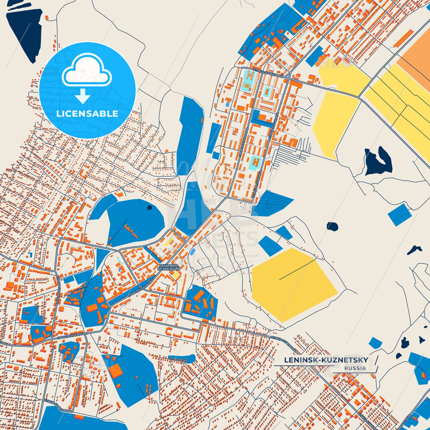Canvas Print Template of Leninsk-Kuznetsky Street Map