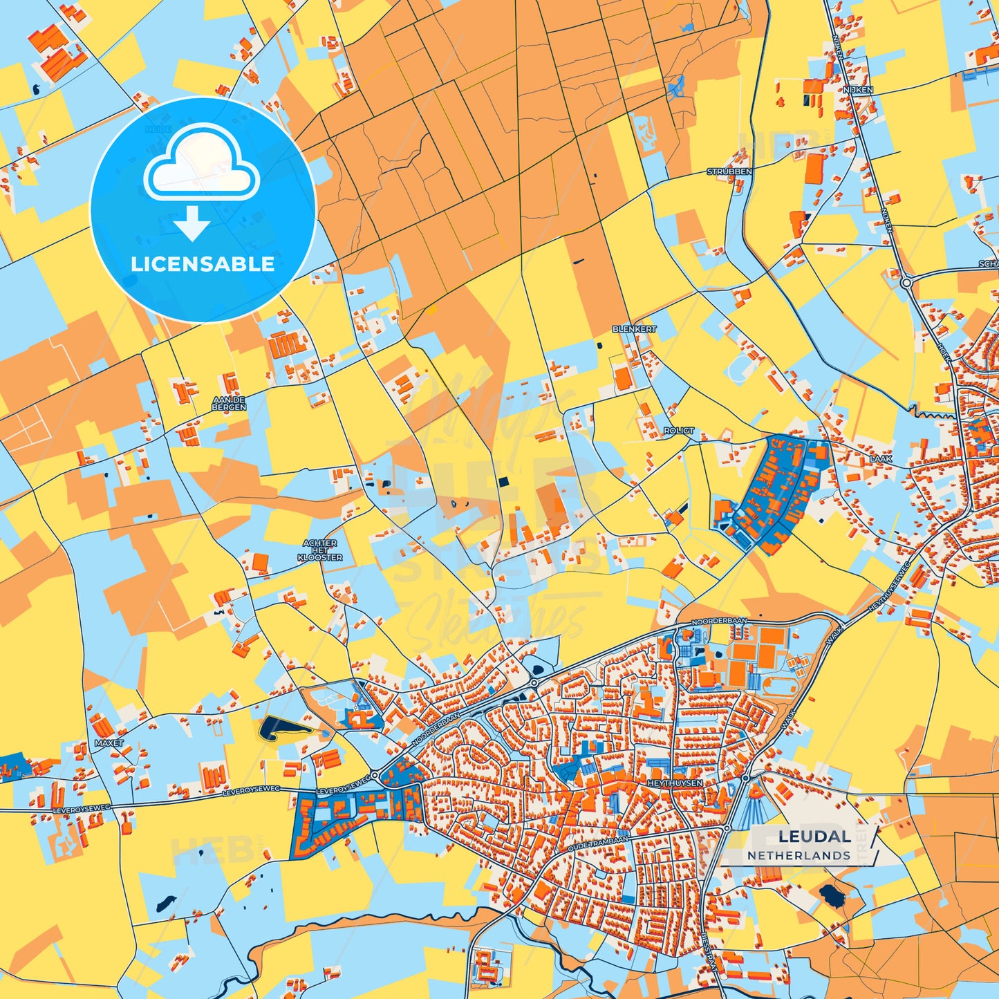 Canvas Print Template of Leudal Street Map