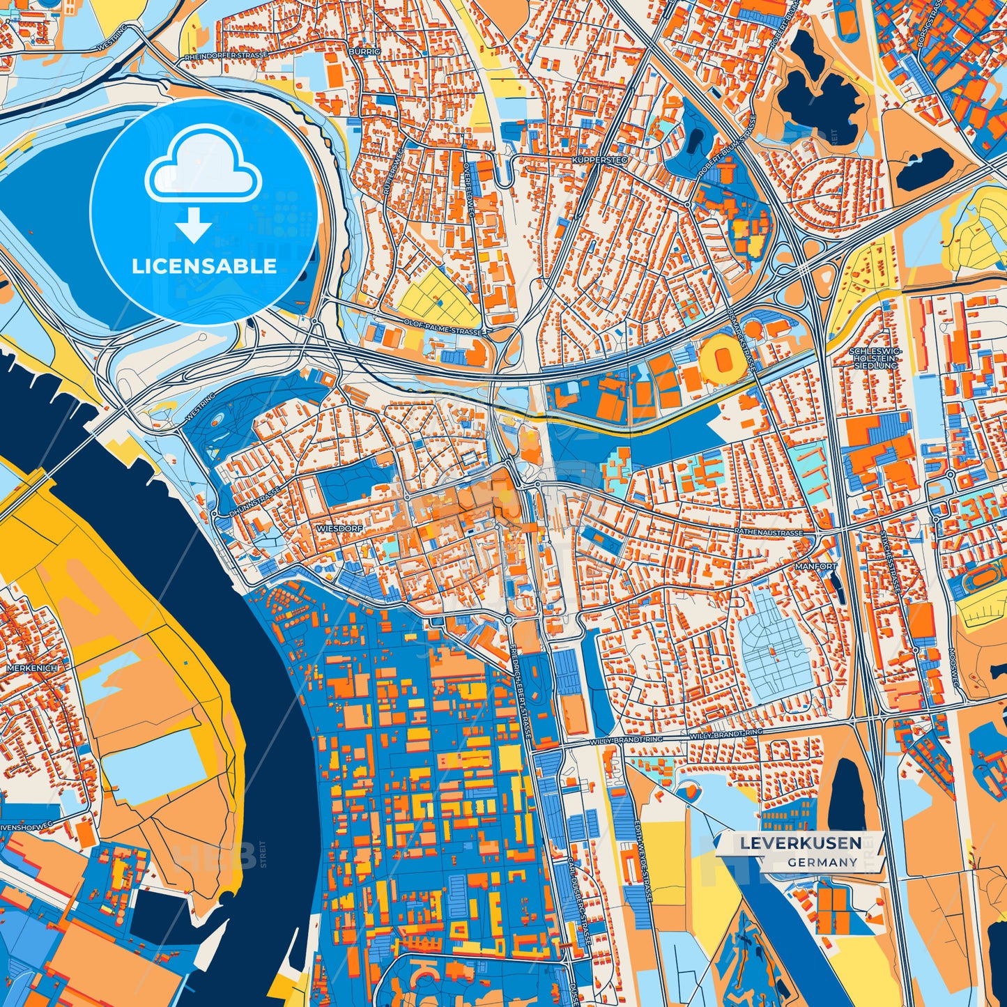 Canvas Print Template of Leverkusen Street Map