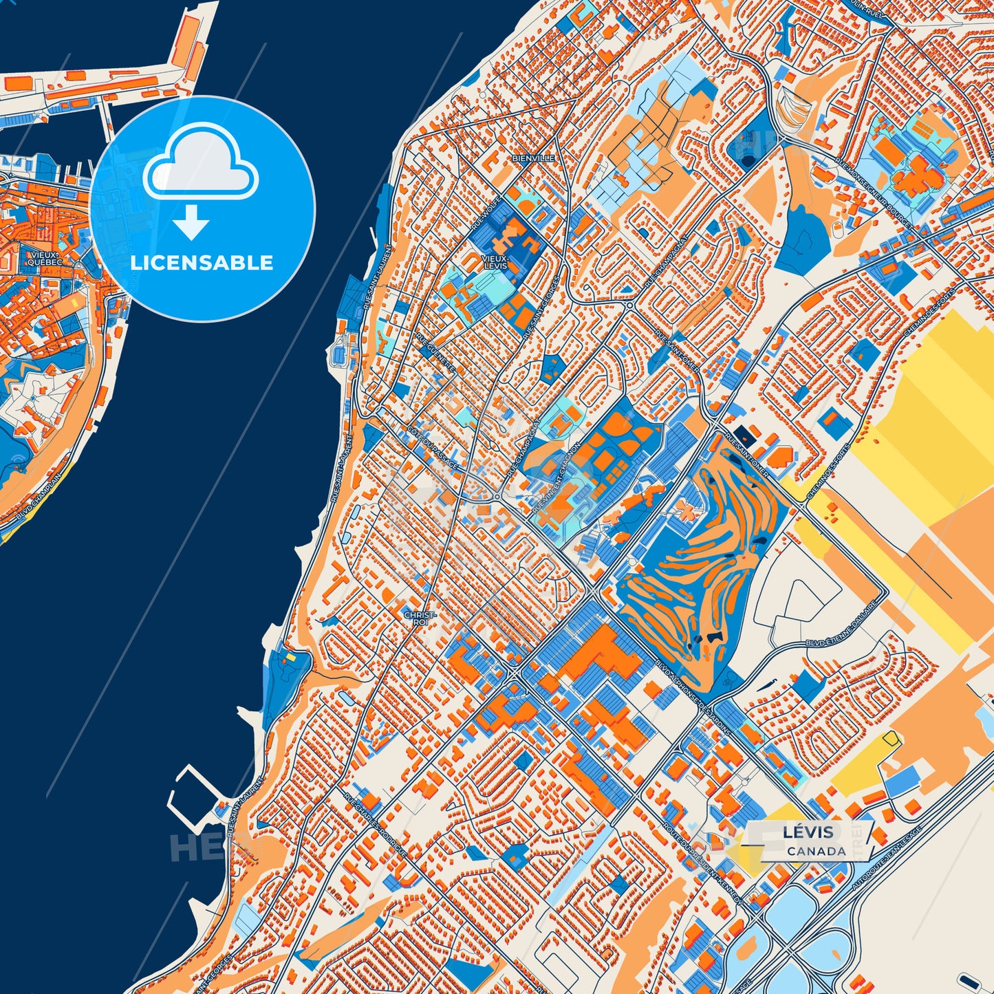 Canvas Print Template of Lévis Street Map