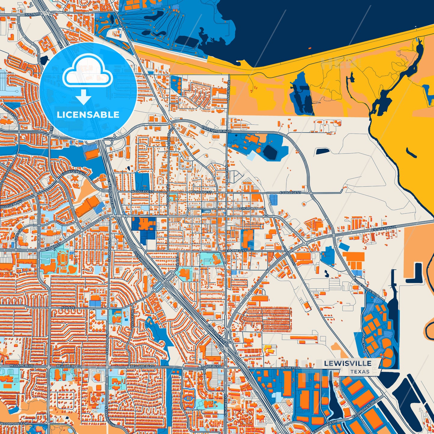 Canvas Print Template of Lewisville Street Map